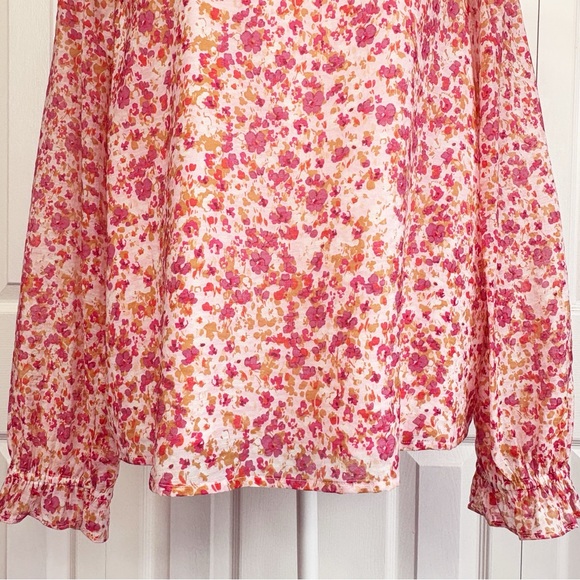 J. Crew Pink Floral Dainty Ruffle V-Neck Long Sleeve Blouse Medium - Picture 9 of 16